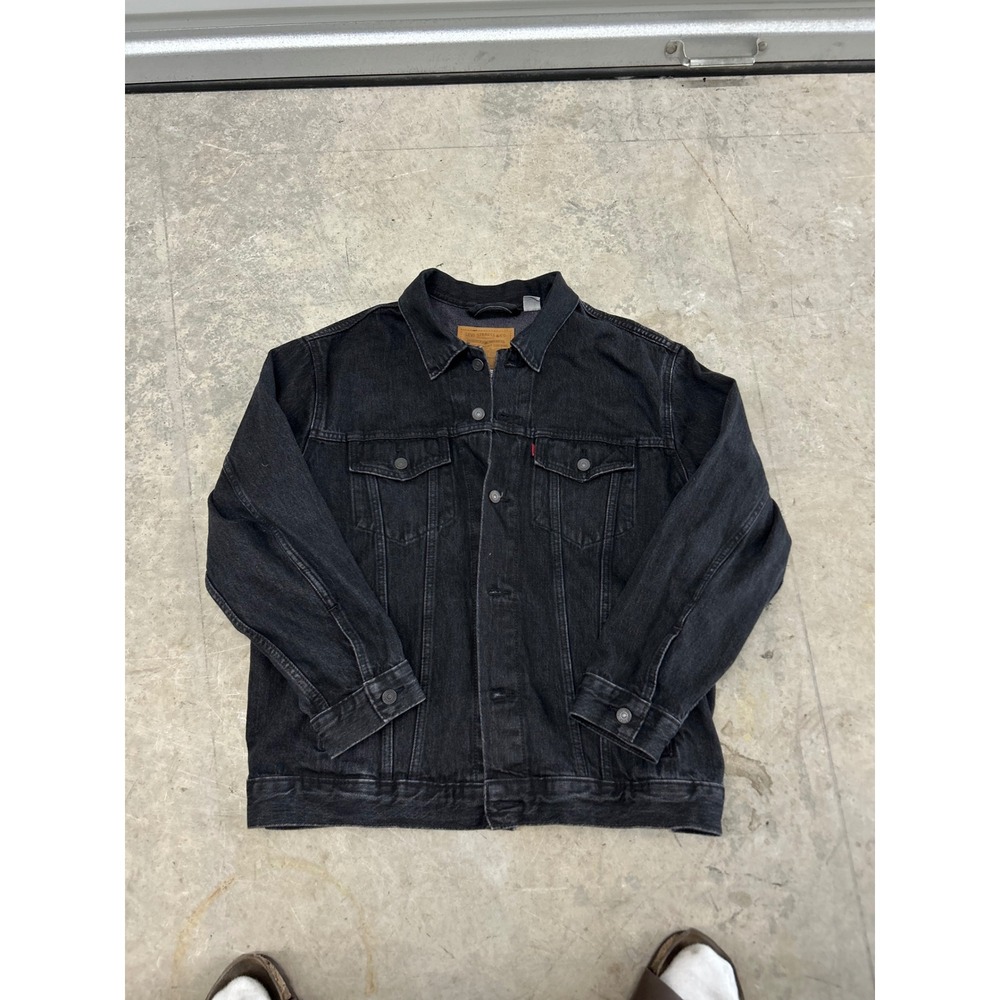 Levis Premium Relaxed Trucker Jacket Mens Large Washed Black Denim Coat 72334